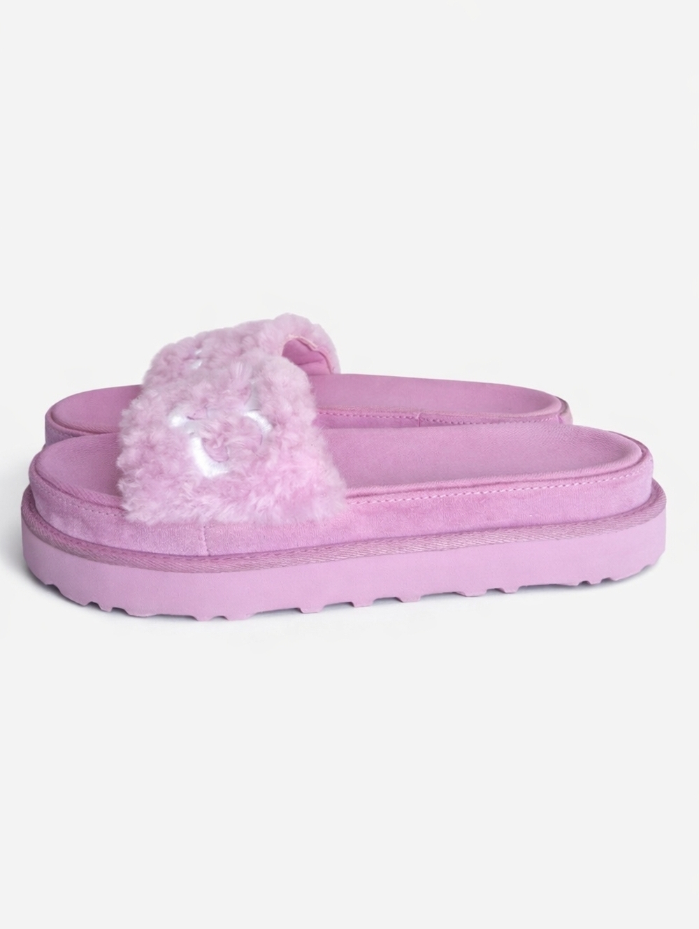 UGG Layton Pink Fluff Logo Slides Slippers Cozy Platform Sandals Size 7 - Picture 6 of 14